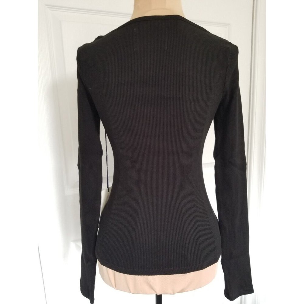 Citizens of Humanity Iris Long Sleeve Cut-Off/Out Rib Knit BLACK Top Women's S - Picture 6 of 16